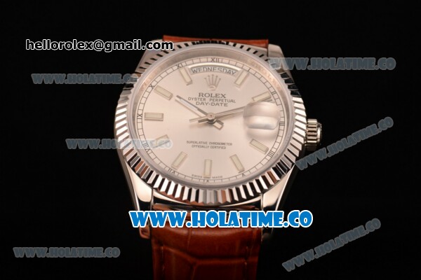 Rolex Day-Date Asia 2813/Swiss ETA 2836/Clone Rolex 3135 Automatic Steel Case with Silver Dial and Stick Markers (BP) - Click Image to Close